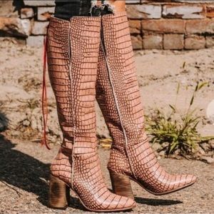 Freebird by Steven Croc-Embossed Heeled Boots in Tan